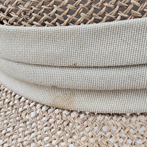Chi Chi Collection Straw Fedora Hat Beige Band Size Small Medium Wide Brim - Picture 9 of 9